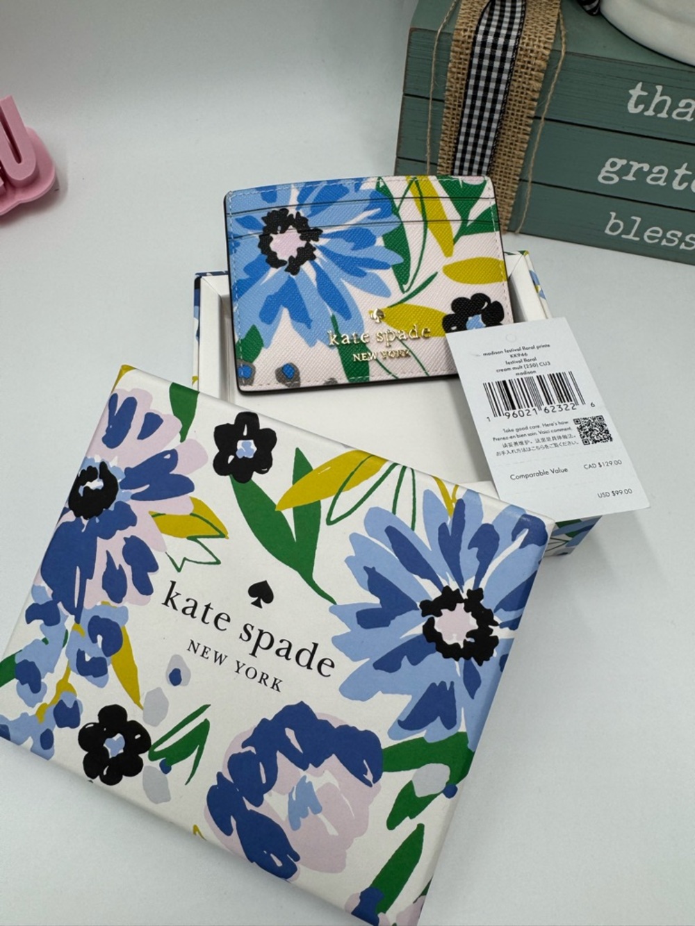 Kate Spade Madison Festival Floral Card Case - Cream Multi - Picture 1 of 5